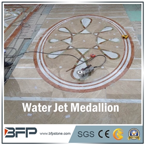 Floor Decoration Design, Coral and Pink Marble Medallion, Marble Water Jet Medallion or Water Jet Pattern, Floor Medallion, Square Medallion Round Medallion,For Hallway and Floor Tile