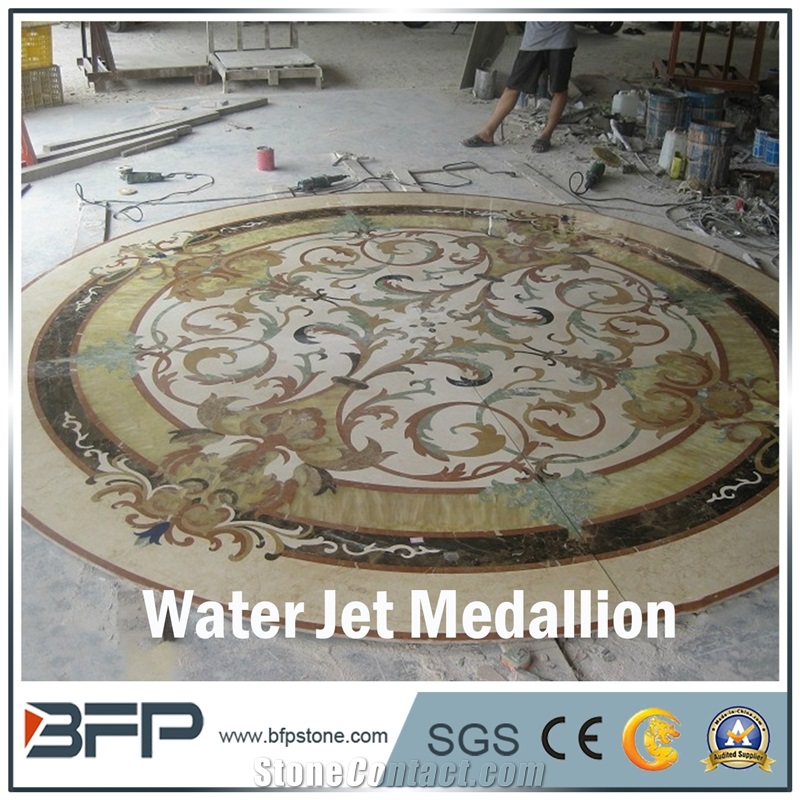Floor Decoration Design, Marble Medallion, Marble Water Jet Medallion or Water Jet Pattern, Floor Medallion, Round Medallion, Rosettes Medallion for High-End Hotel