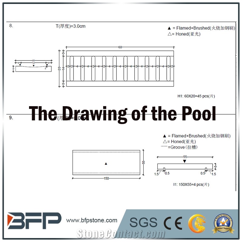 G602 Grey Granite, G602 Cloudy Grey Granite, Flamed Surface for the Swimmming Pool Coping