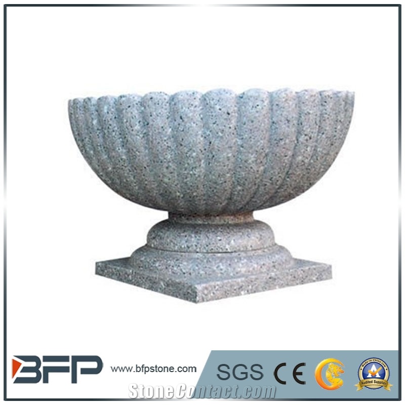 G603 Granite Carving Flower Pots Landscaping Stone, Sesame Grey Granite Exterior Planters