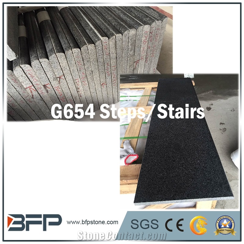 G654 Dark Grey Granite Step & G383 Grey Granite Riser & G687 Pink Granite Tread for Staircase