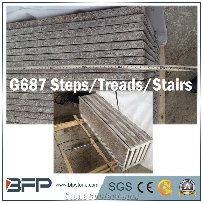 G654 Dark Grey Granite Step & G383 Grey Granite Riser & G687 Pink Granite Tread for Staircase