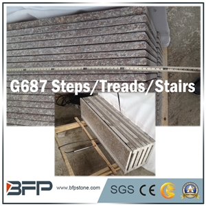 G654 Dark Grey Granite Step & G383 Grey Granite Riser & G687 Pink Granite Tread for Staircase