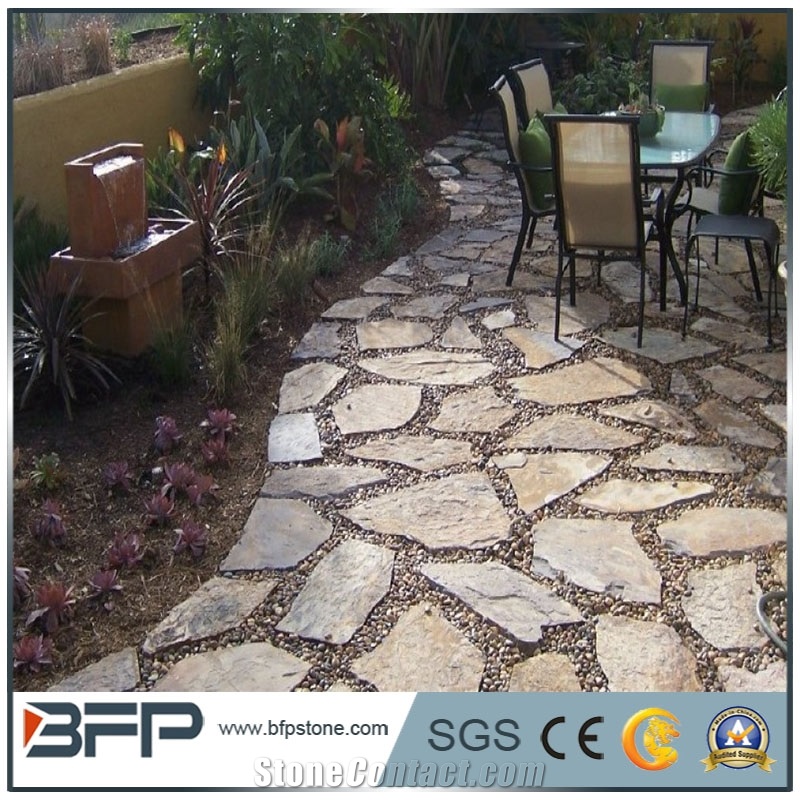 Golden Beige Quartzite Random Flagstones Paver, Quartzite Flagstones Patio Paver, Irregular Flagstone Landscape Paving, Pool Surrounding Paver