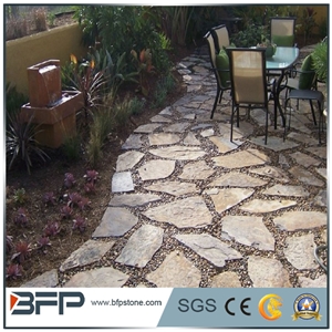 Golden Beige Quartzite Random Flagstones Paver, Quartzite Flagstones Patio Paver, Irregular Flagstone Landscape Paving, Pool Surrounding Paver