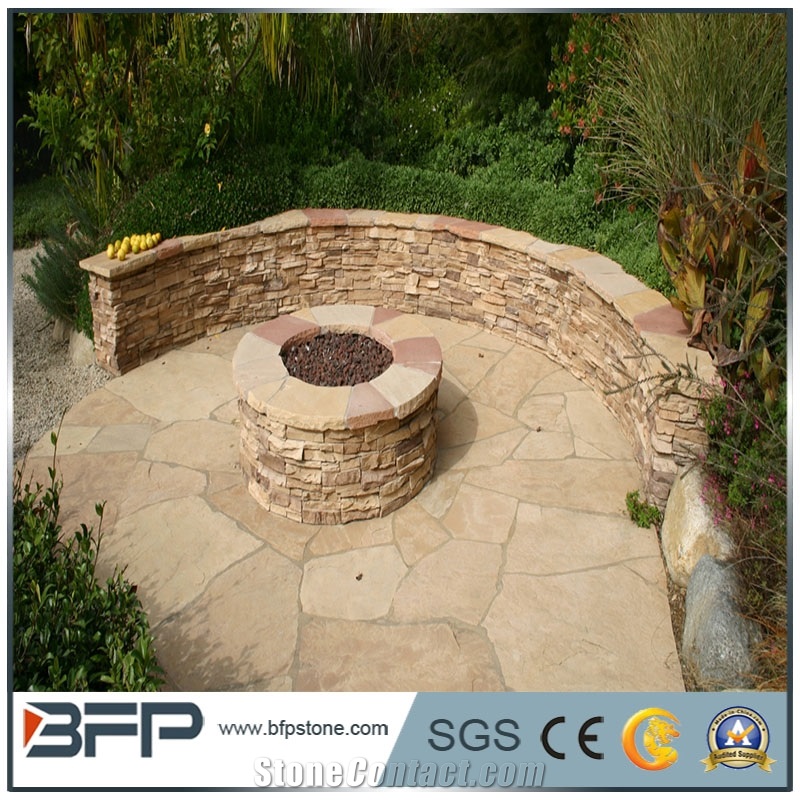 Golden Beige Quartzite Random Flagstones Paver, Quartzite Flagstones Patio Paver, Irregular Flagstone Landscape Paving, Pool Surrounding Paver