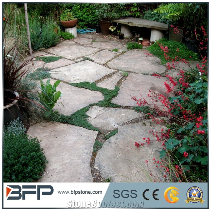 Golden Beige Quartzite Random Flagstones Paver, Quartzite Flagstones Patio Paver, Irregular Flagstone Landscape Paving, Pool Surrounding Paver