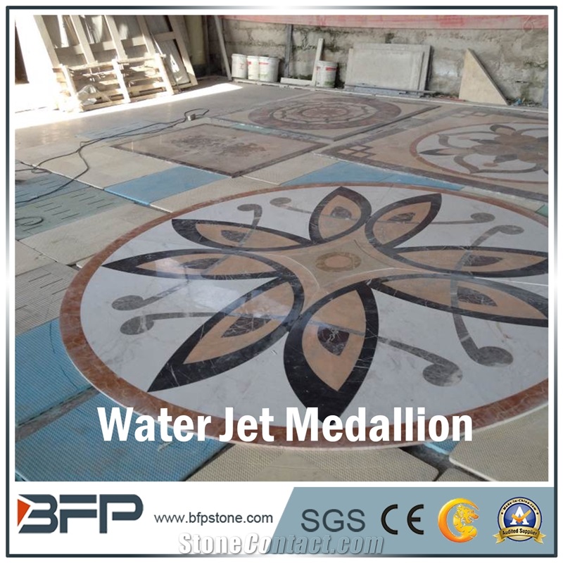 Marble Water Jet Medallion, Marble Water Jet Pattern, Rosettes, Round Medallion, Floor Medallion