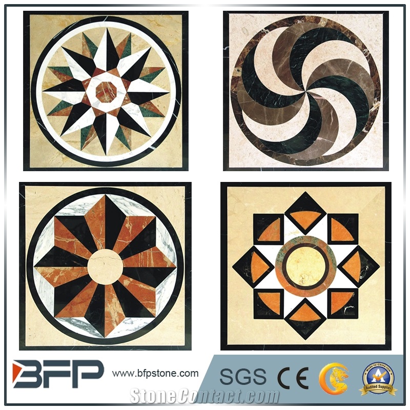 Multicolor Round Marble Water Jet Medallion or Water Jet Pattern for Hotel Hall and Lobby Wall and Floor Tile