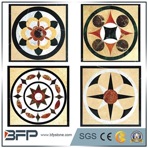 Multicolor Round Marble Water Jet Medallion or Water Jet Pattern for Hotel Hall and Lobby Wall and Floor Tile