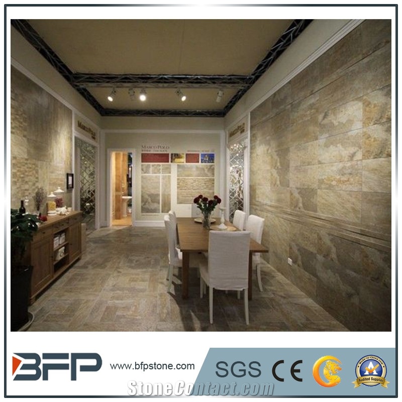 Natural Flat Surface,Yellow Slate Stone,Slate Wall Covering,Slate Flooring Covering