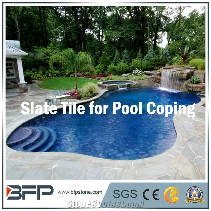 Natural Grey Slate for Pool Coping, Natural Surface Treatment
