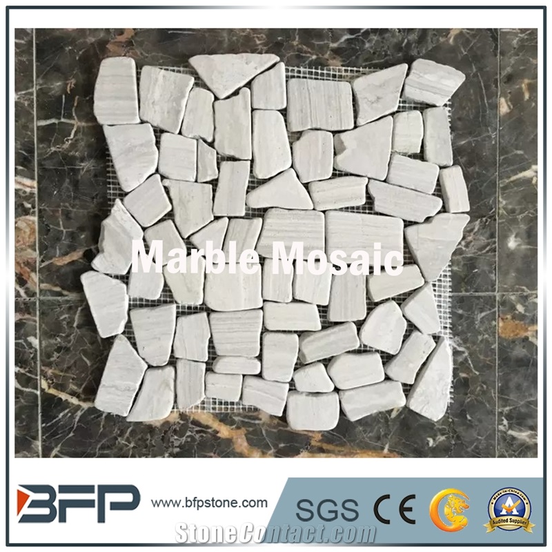 Tavertine Mosaic, White and Beige Travertine Pattern, Polished Mosaic Tile, Mosaic Pattern