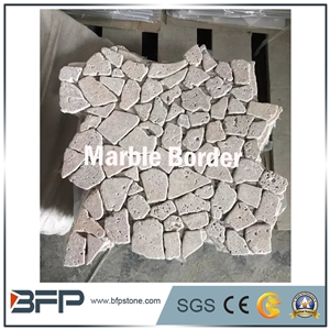 Tavertine Mosaic, White and Beige Travertine Pattern, Polished Mosaic Tile, Mosaic Pattern
