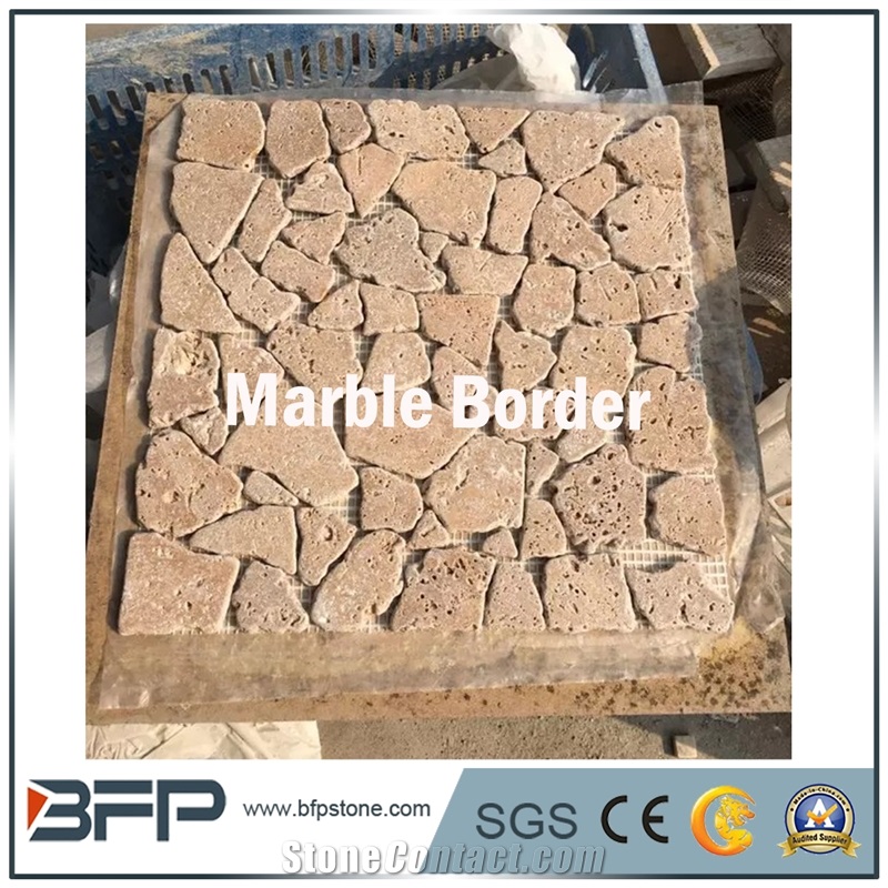 Tavertine Mosaic, White and Beige Travertine Pattern, Polished Mosaic Tile, Mosaic Pattern