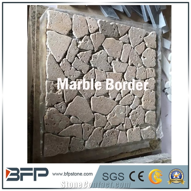 Tavertine Mosaic, White and Beige Travertine Pattern, Polished Mosaic Tile, Mosaic Pattern