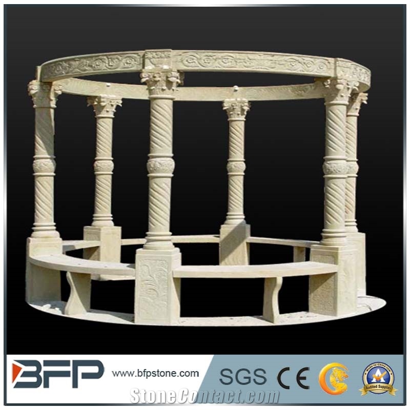 White Marble Gazebo, Curved Pavillions, White Marble Porches, Garden Gazebo