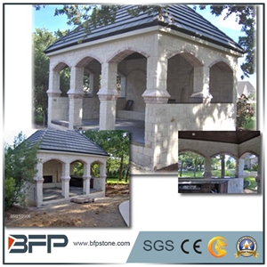 White Marble Gazebo, Curved Pavillions, White Marble Porches, Garden Gazebo
