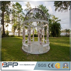 White Marble Gazebo, Curved Pavillions, White Marble Porches, Garden Gazebo