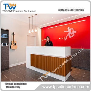 Blue Inside Long Shape Solid Surface/Artificial Marble Office Front Desk with Led Light