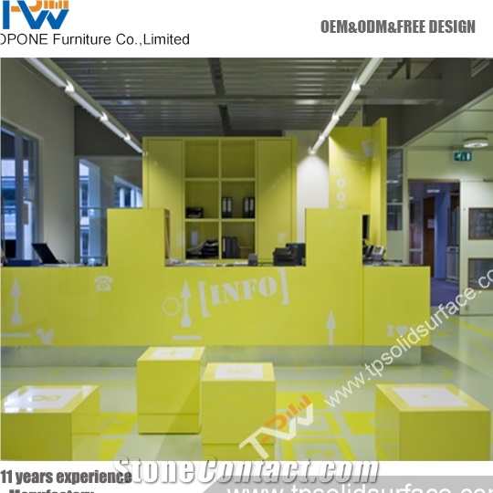Brilliant Blue Led Lighting Decorated Solid Surface/Man-Made Stone Hotel Reception Counter Design
