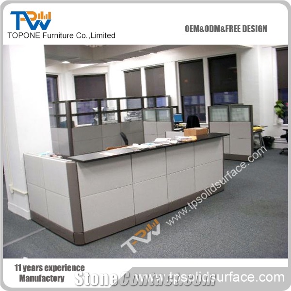 Brilliant Blue Led Lighting Decorated Solid Surface/Man-Made Stone Hotel Reception Counter Design