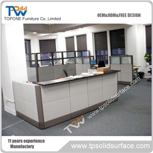 Brilliant Blue Led Lighting Decorated Solid Surface/Man-Made Stone Hotel Reception Counter Design