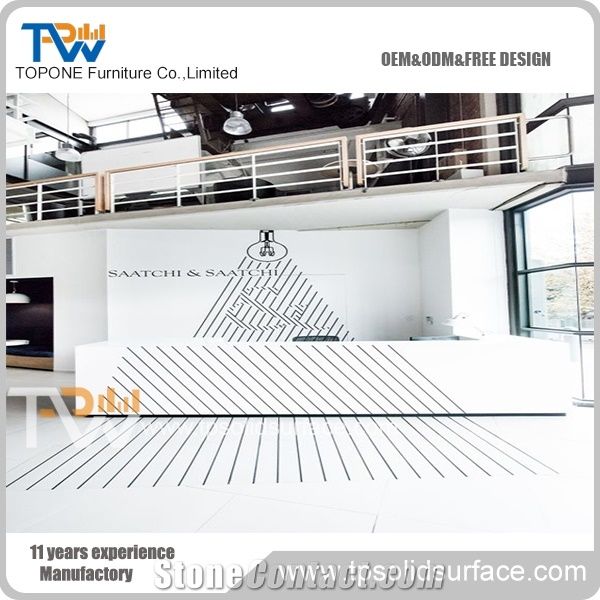 Chinese Factory Corian Acrylic Solid Surface Interior Furniture with Artificial Marble Stone Reception Desk Tops for Office Furniture, Straight Manmade Stone Recpeiton Counter Tops with Facotry Price