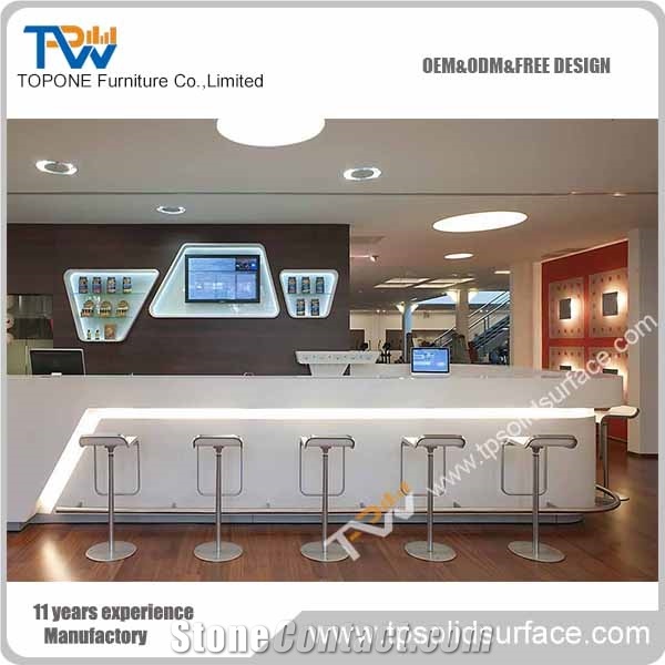 Chinese Factory Supply Solid Surface White Color L Shape Bar Counter for Restaurant, Led Light Restaurant Bar Counter for Restuarnat Furniture