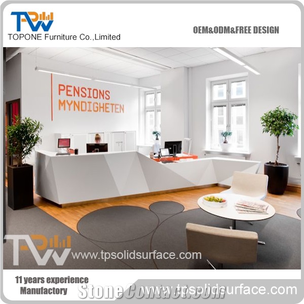 Chinese Manufacture Office Diamond Design Solid Surface Reception Desk with Good Material and Design for Office Furniture