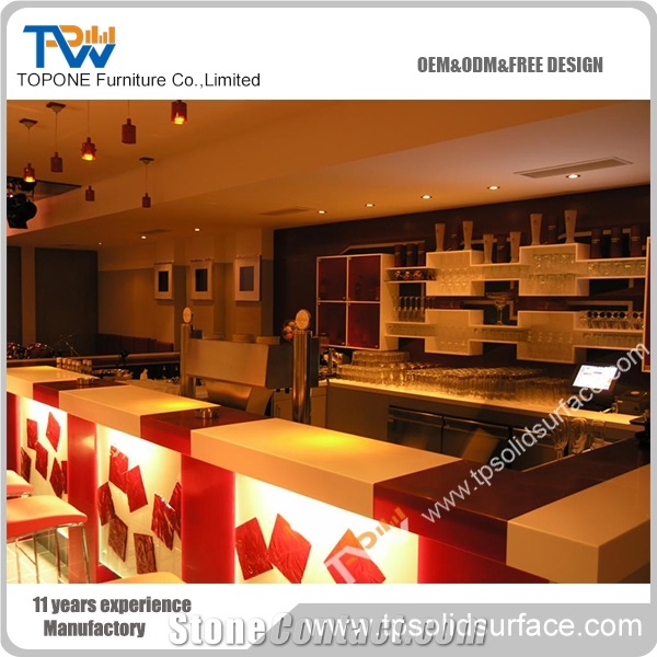 Chinese Manufacturer U Shape Corian Acrylic Solid Surface Bar Counter for Hotel, Corian Solid Surface Desk Top Bar Counter for Sale