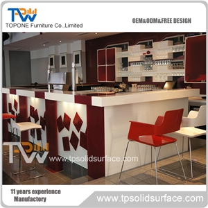 Chinese Manufacturer U Shape Corian Acrylic Solid Surface Bar Counter for Hotel, Corian Solid Surface Desk Top Bar Counter for Sale