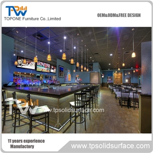 Commercial L Shape Design Wine Bar Counters with Black Color Artificial Marble Stone Desk Tops Design, Artificial Marble Stone Restaurant Counter with Corian Acrylic Black Table Tops Design
