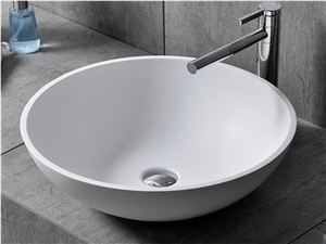 Corian Acrylic Solid Surface Kitchen Sinks, Chinese Factory Supply Artificial Marble Stone White Color Round Sink for Sale Corian Acrylic Solid Surface Kitchen Sinks, Chinese Factory Supply Artificial Marble Stone White Color Round Sink for Sale