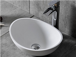Corian Acrylic Solid Surface Kitchen Sinks, Chinese Factory Supply Artificial Marble Stone White Color Round Sink for Sale