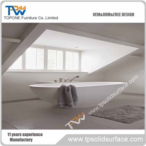 Corian Acrylic Solid Surface Oval Shape Bathtubs for Hotel Bathroom, Hotel Artificial Marble Stone White Color Bathtubs for Sale