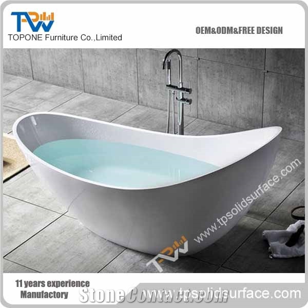 Corian Acrylic Solid Surface Oval Shape Bathtubs for Hotel Bathroom, Hotel Artificial Marble Stone White Color Bathtubs for Sale