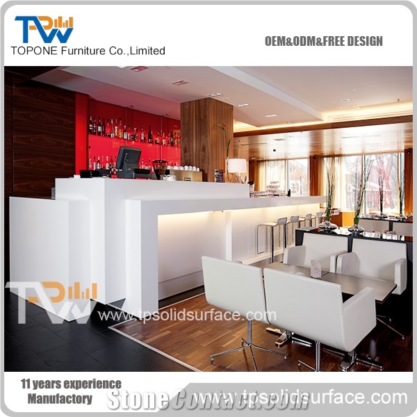 Corian Solid Surface Glacier White Marble Stone L Shape Bar Counter for Restaurant, White Marble Stone Bar Counter for Hotel
