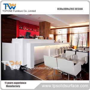 Corian Solid Surface Glacier White Marble Stone L Shape Bar Counter for Restaurant, White Marble Stone Bar Counter for Hotel