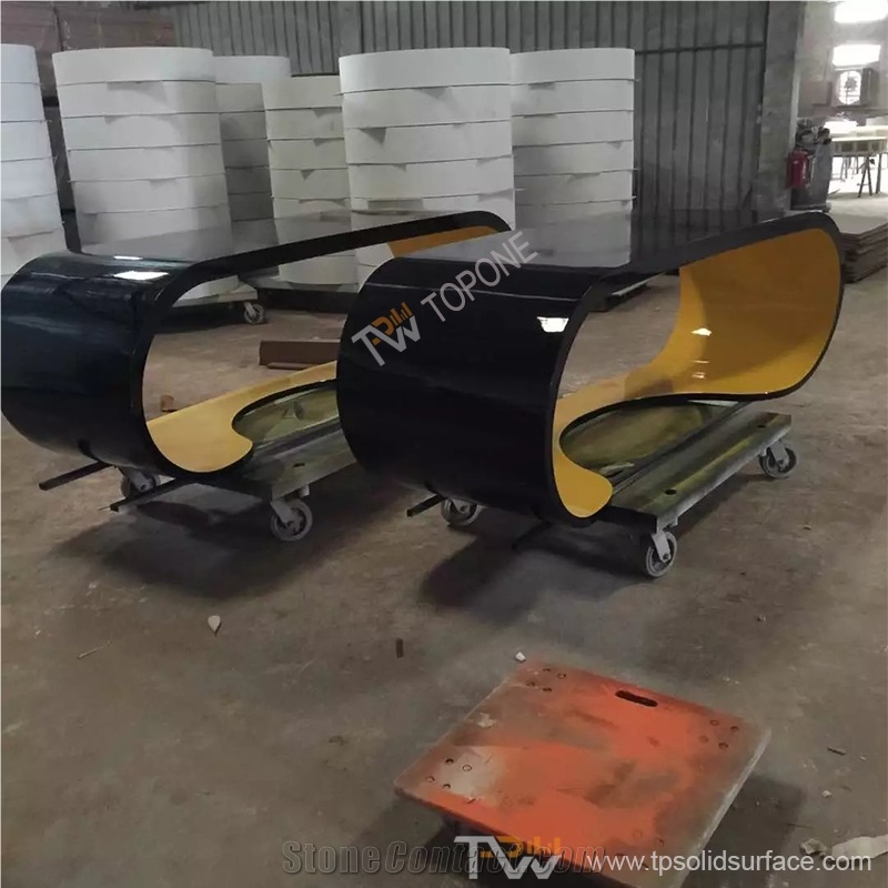 Factory Supply Black Color Wood Lacquer Surface Oval Shape Office Tables Furniture, Custom Design Furniture Manmade Stone Office for Executive Tables