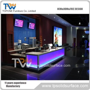 Factory Supply Blue Color Corian Solid Surface Illuminate Bar Counter for Sale