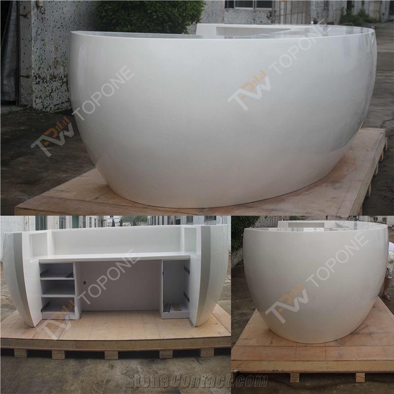 Half Round Shape Special Design High Gloss Surface Corian Acrylic Solid Surface Reception Desk with White Artificial Marble Stone Table Tops Design, Artificial Marble Stone Front Table Tops Design