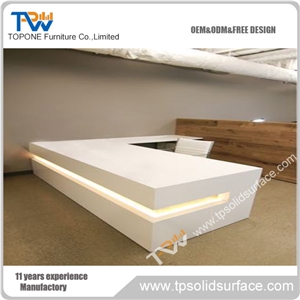L Shape Artificial Marble Stone Reception Desk for Office Furnture,Acrylic Solid Surface Table Top Led Light Reception Desk
