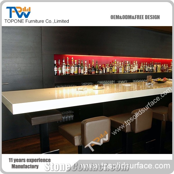 Modern Elegant Solid Surface Top Artificial Marble Stone Bar Counter,Glossy White Bar Counter Design
