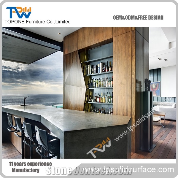 Modern Elegant Solid Surface Top Artificial Marble Stone Bar Counter,Glossy White Bar Counter Design