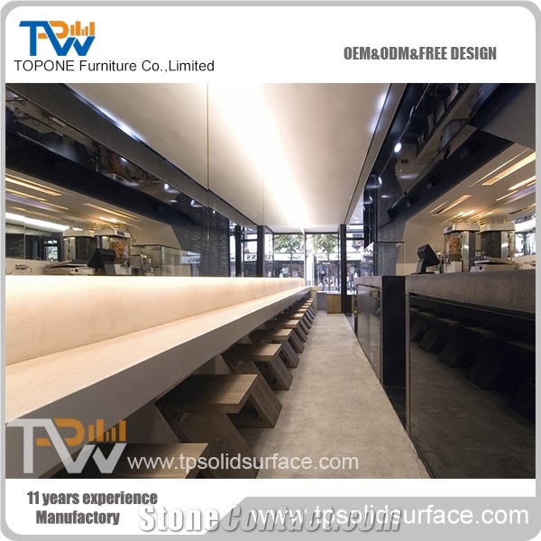 Modern Elegant Solid Surface Top Artificial Marble Stone Bar Counter,Glossy white high table solid surface led bar counter