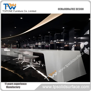 Modern Elegant Solid Surface Top Artificial Marble Stone Bar Counter,Glossy white high table solid surface led bar counter