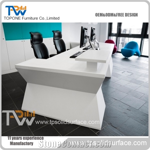 Most Popular Linear Shape Solid Surface/Man-Made Stone White Acrylic Reception Desk