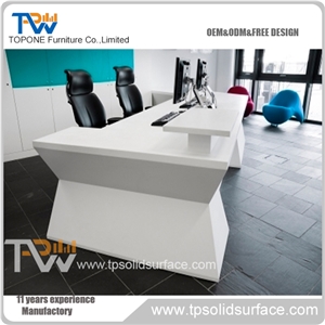 Most Popular Linear Shape Solid Surface/Man-Made Stone White Acrylic Reception Desk