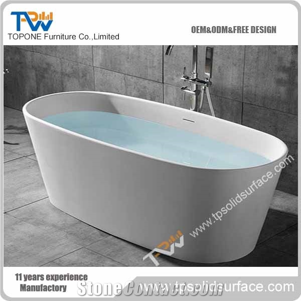 Oem White Free Standing Corian Acrylic Solid Surface Resin Bath Tub, Artificial Marble Cast Stone Bathtubs with Facotry Price and High Gloss Surface